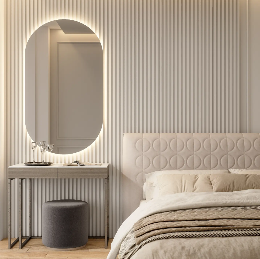 Slim line wall slats bedroom