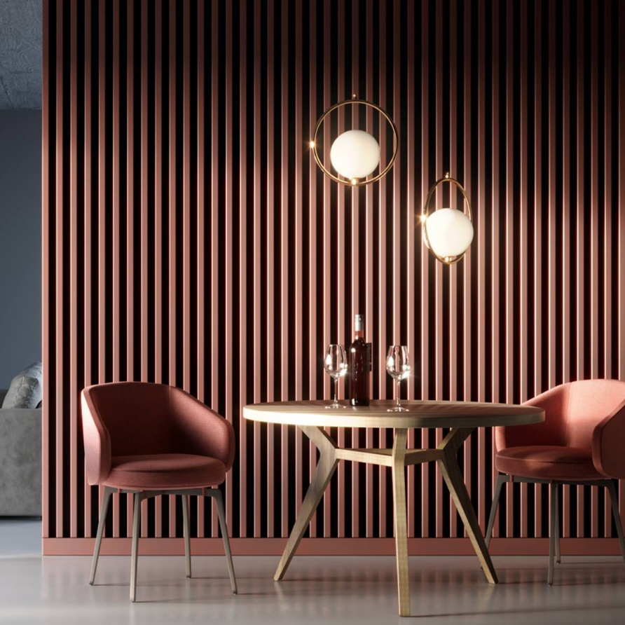 Wall slats lounge dining area